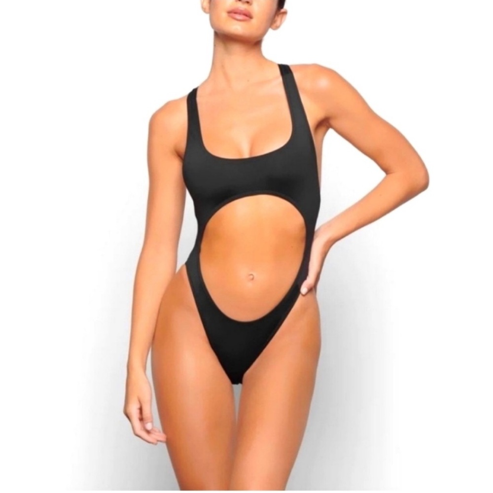 SKIMS Black Cut-Out One-Piece Swimsuit